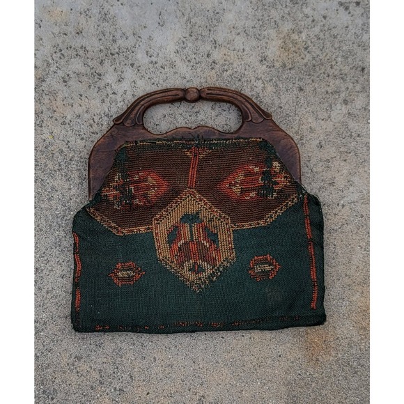 Vtg 1950s Embroidered Tapestry Handbag Purse - Picture 3 of 10